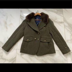 Khaki double breasted wool blend pea coat